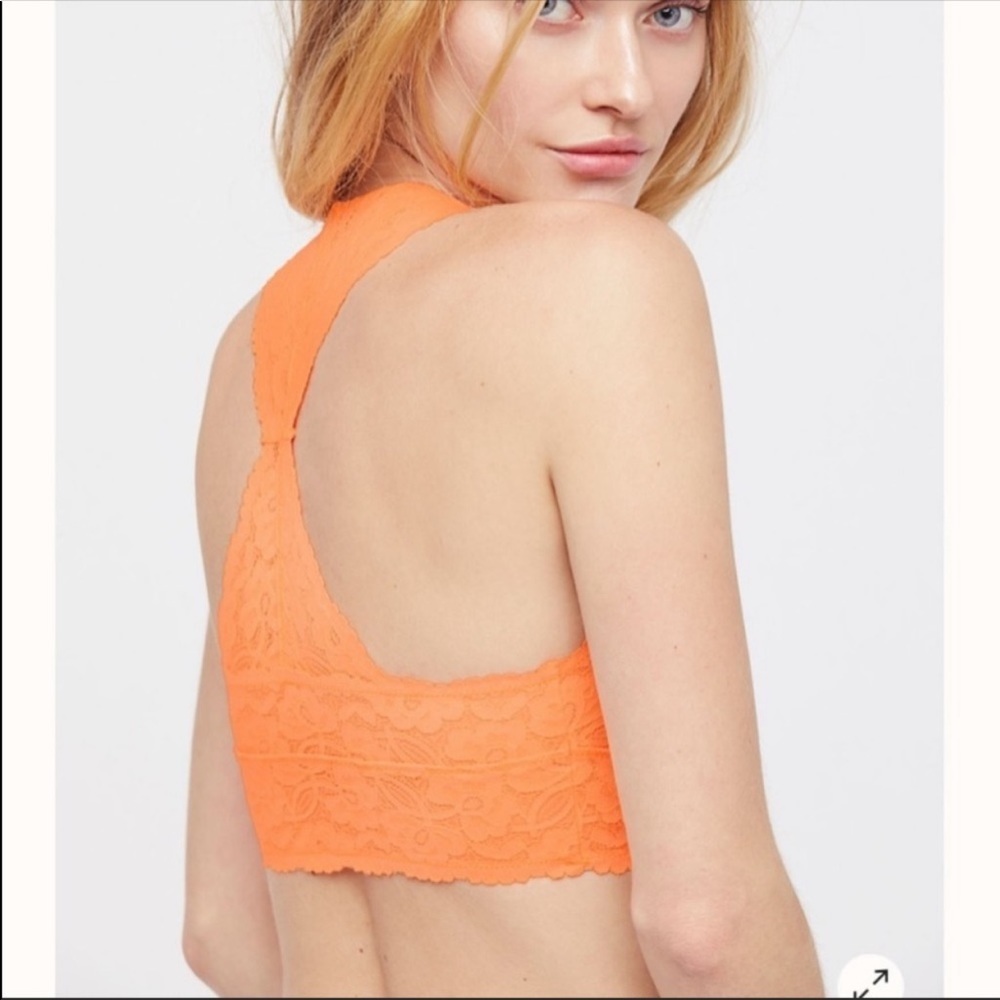 Free People Galloon Lace Bralette Neon Orange XS - Picture 3 of 7